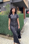Drapeli Tasarım Denim Midi Elbise