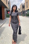 Drapeli Tasarım Denim Midi Elbise