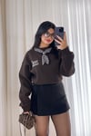 Fular Detaylı Leopar Nakışlı 3 İplik Şardonlu Sweatshirt