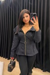 Geniş Yaka Kemerli Denim Ceket