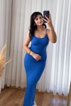 İnce Askılı Maxi Boy Elbise - Mavi