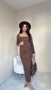 İsabella Kare Yaka Elbise - Kahve