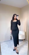 İsabella Kare Yaka Elbise - Siyah