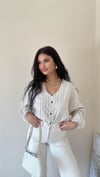 Jasmin Çizgili Keten Gömlek