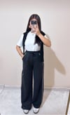 Jisy Şeritli Modal Pantolon - Siyah