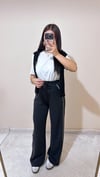 Jisy Şeritli Modal Pantolon - Siyah