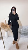 Joanna Siyah Bisiklet Yaka Örme Elbise
