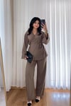 Kahve Bağlama Detaylı Kimonolu Takım