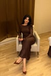 Kahve Dantel Detaylı Maxi Elbise 