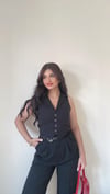 Kamila Bel Bağlama Detaylı Yelek - Siyah