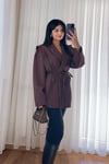 Kuşaklı Tasarım Blazer Ceket - Acı Kahve