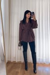 Kuşaklı Tasarım Blazer Ceket - Acı Kahve