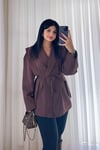 Kuşaklı Tasarım Blazer Ceket - Acı Kahve
