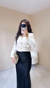 Labelle Yırtmaçlı Saten Etek - Siyah