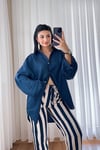 Lacivert Bürümcük Kumaş Oversize Gömlek