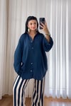 Lacivert Bürümcük Kumaş Oversize Gömlek