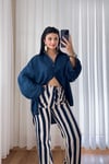 Lacivert Bürümcük Kumaş Oversize Gömlek