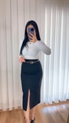Matilda Ön Yırtmaç Detaylı Kalem Etek - Siyah