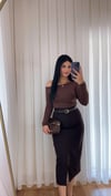 Matilda Ön Yırtmaç Detaylı Kalem Etek - Kahve