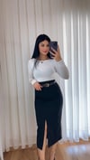 Matilda Ön Yırtmaç Detaylı Kalem Etek - Siyah