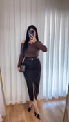Matilda Ön Yırtmaç Detaylı Kalem Etek - Kahve
