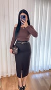 Matilda Ön Yırtmaç Detaylı Kalem Etek - Kahve