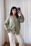 Mint Yeşil Keten Oversize Gömlek
