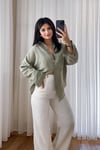 Mint Yeşil Keten Oversize Gömlek