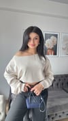 Modal Kumaş Kayık Yaka Bluz - Krem