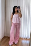 Pembe Beli Lastikli Keten Pantolon