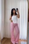 Pembe Beli Lastikli Keten Pantolon