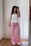 Pembe Beli Lastikli Keten Pantolon