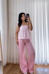 Pembe Beli Lastikli Keten Pantolon