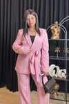 Pembe Kuşaklı Blazer Takım