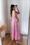 Pembe Sırt Dekolteli Astarlı Elbise