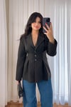 Pile Detay Bel Oturtmalı Blazer Ceket