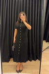 Polo Yaka Düğmeli Triko Midi Elbise