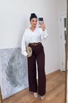 Premium Yüksek Bel Palazzo Pantolon - Kahve