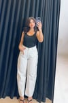 Puantiyeli Yüksek Bel Denim Pantolon