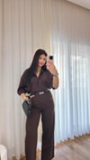 Riana Oversize Kahve Gömlek
