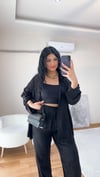Samy Jakarlı Siyah Saten Takım