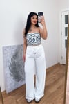 Saten Dokulu Basic Palazzo - Beyaz