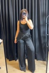 Siyah Bandana Detaylı Saten Pantolon