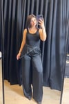 Siyah Bandana Detaylı Saten Pantolon