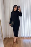 Siyah Bisiklet Yaka Örme Elbise