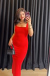Slim Fit Uzun Kırmızı Elbise