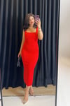Slim Fit Uzun Kırmızı Elbise