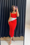 Slim Fit Uzun Kırmızı Elbise