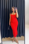 Slim Fit Uzun Kırmızı Elbise