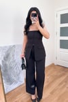 Straplez Düğmeli Yelek Pantolon Takım